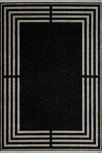 Taboo - Slate Black Siyah Renk Modern Klasik Çerçeveli Halı